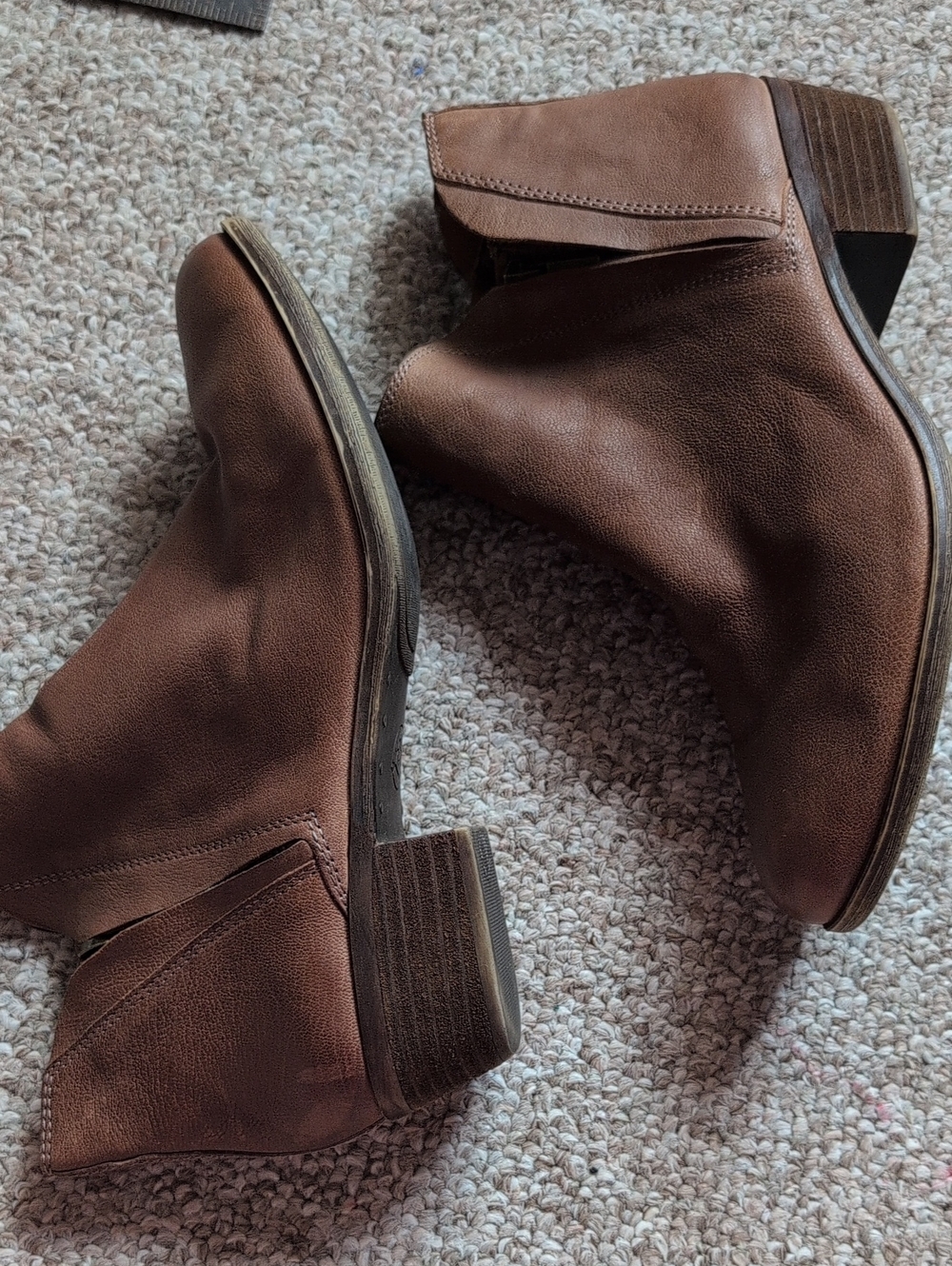 Lucky Brand Brown Leather Ankle Booties with Stacked Heel